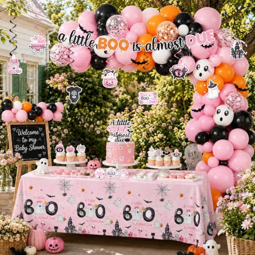 Pink Baby Shower Decorations Set - Halloween Ghost Theme, Cake Topper & Balloons