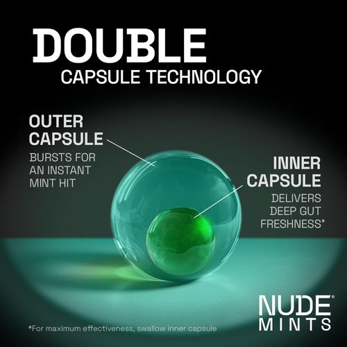 NUDE MINTS | Dual Action Liquid Capsules | Mouth Watering Mint - Lasts 3X Longer - 3X Stronger - Extreme Bad Breath Treatment For Adults - Sugar Free, 0 Calorie - Variety - 5 Pack - 150 Capsules