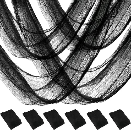 Halloween Creepy Cloth Decorations - Black Gauze Fabric for Haunted House & Outdoor Decor, 6 Pieces, 72x30 Inches