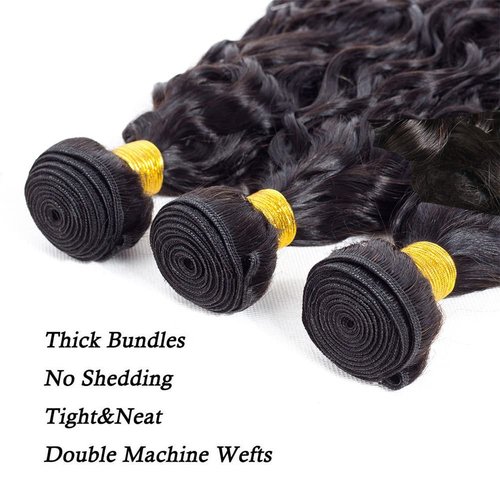 Color #1b Human Hair Bundle Natural Black Water Wave 3 Bundles 14 16 18 inch Real Natural Black Water Wave Human Hair Extensions 1B Color 150g