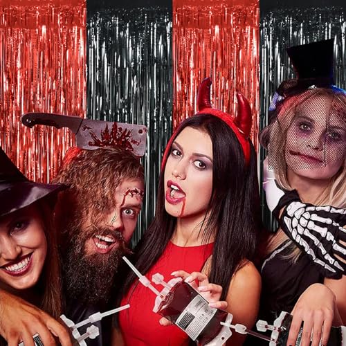Red and Black Door Streamers Foil Curtain - Casino Halloween Party Decoration - Variation 02