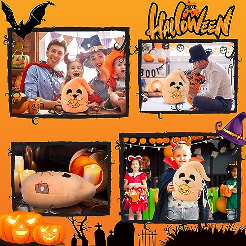 Glow Ghost Plush Pillow with Pumpkin Lantern - 12'' Light Up Halloween Decoration for Kids