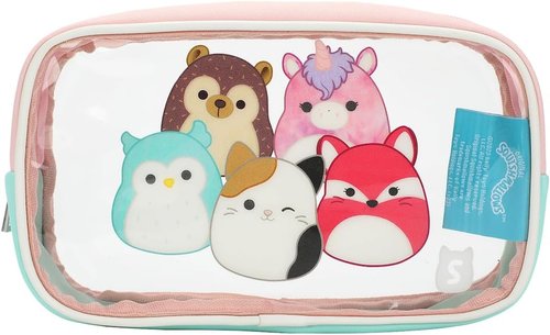Bioworld Squishmallows 4-Piece Cosmetic Storage Kit - Clear Character Design Travel Bag Gift Set