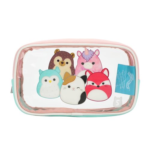 Bioworld Squishmallows Treat Yourself 4-Piece Accessory Care Kit Clear Character Design Cosmetic Storage Travel Bag Gift Set