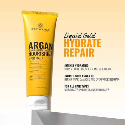 Moroccan Argan Oil Hair Mask - Deep Moisturizing Conditioner for Damage & Dry Hair | Restores Elasticity & Adds Shine, 8.45 FL.OZ