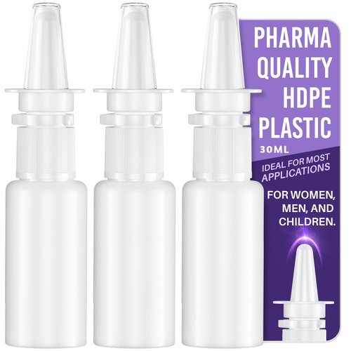 JULLY! 3-Pack 30ML Unique Mist Nasal Sprayer - Empty Refillable Pump Sprayer for Nose, Medical, Home Remedy, Saline. Improved Modern Design, Sturdy HDPE Plastic, Easy to Use Dosage Mechanism