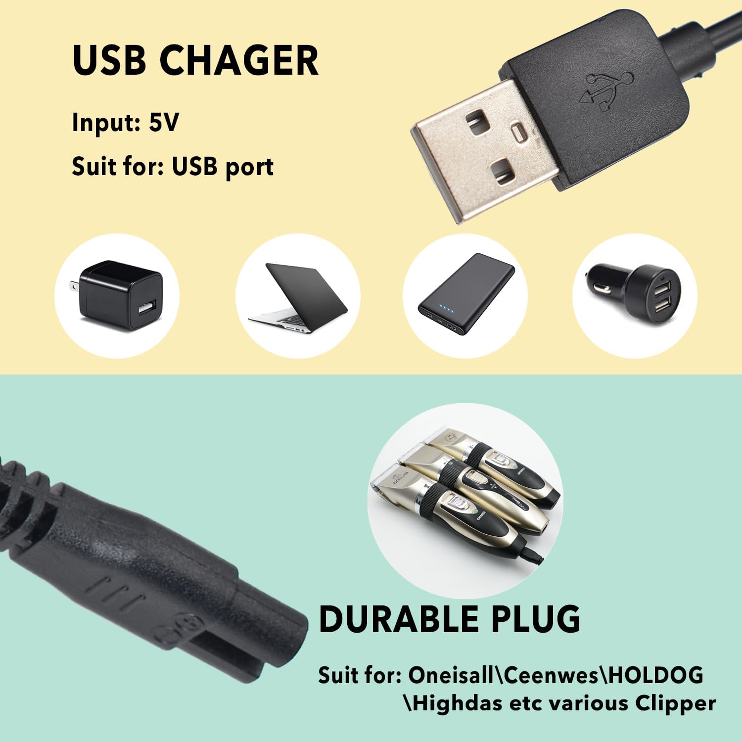 SUPRENT Hair Clipper Charger Cord - Universal Replacement for Electric Clippers & Trimmers | Compatible with Various Models