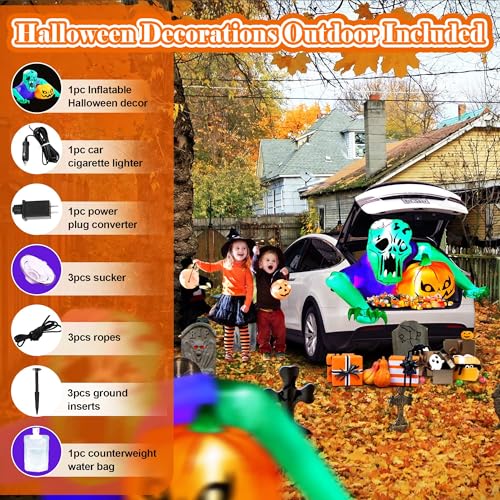 7ft Inflatable Green Zombie Car Decorations Kit for Trunk or Treat Halloween Outdoor Yard with Built-in LEDs