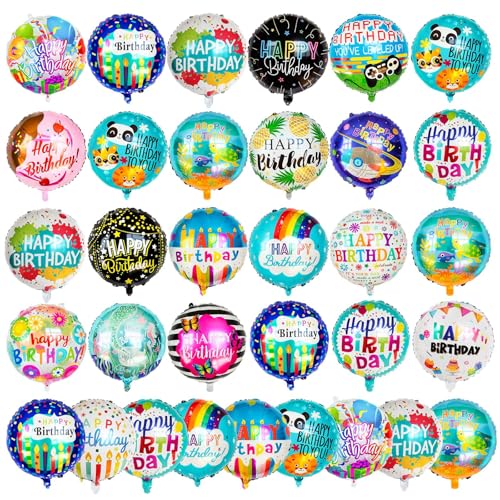 Color Birthday Balloons 120pcs - 18IN Round Happy Birthday Mylar Foil Balloons