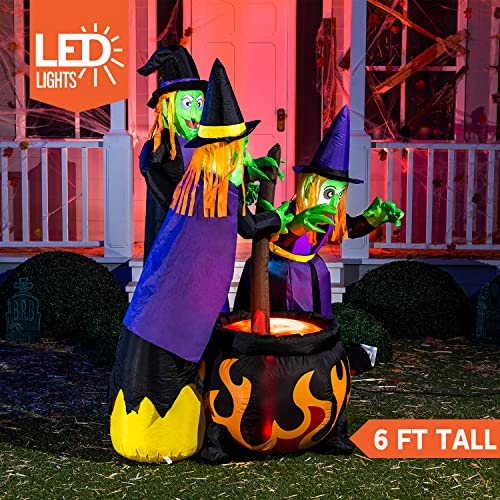 6 FT Halloween Inflatable Witch Cauldron with LED Lights Outdoor Yard Decor