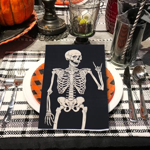 Halloween Skeleton Black Napkins 80pcs Disposable Paper Guest Table Decor