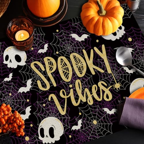 Halloween Skeleton Bat Placemat Set of 4 - Spooky Table Decor for Home & Dining