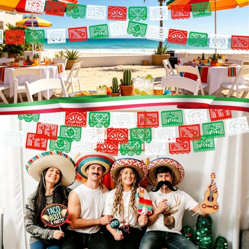 Mexican Independence Day Red Green White Papel Picado Banner - 15.8ft
