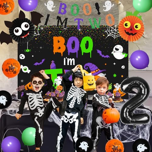 Halloween 2nd Birthday Decorations Balloons Banner Cake Toppers Backdrop Set
