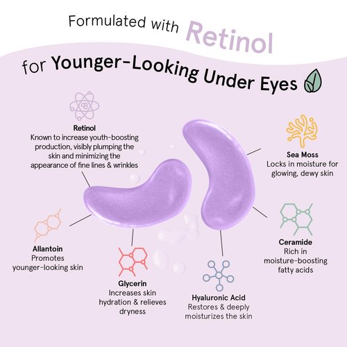 grace & stella Retinol Under Eye Patches for Puffy Eyes and Dark Circles - Restoring Gel Under Eye Masks with Hyaluronic Acid - Vegan Skincare, Self Care Gifts for Women (Purple, 48 Pairs)