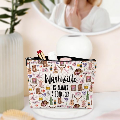 Nashville Travel Gift Cosmetic Bag Nashville Lovers Gift Nashville Souvenir Makeup Bag Girls Trip Gifts Favors Nashville City Themed Gifts for Women Sister Birthday Christmas Bachelorette Party Favors