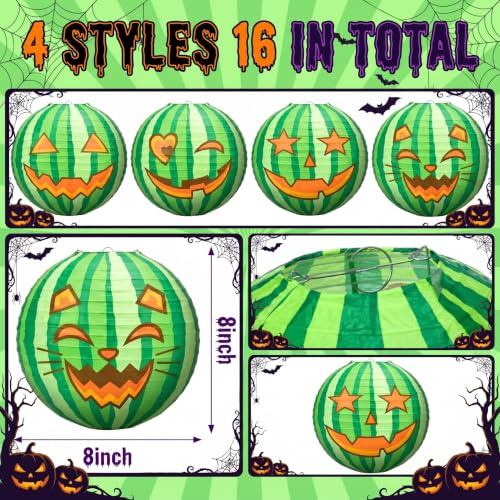 Watermelon Paper Lanterns Set - 16 Summer Halloween Party Decorations