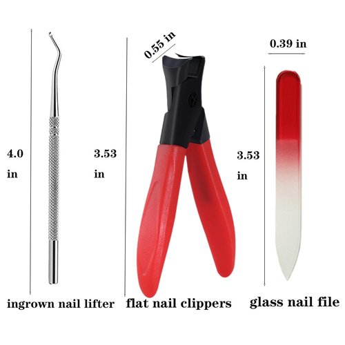 5 pcs Set Thick Hard 2 Nail Clipper(Flat and Bevel,Nano-Glass Nail Files,ingrown Nail Lifter,Nail Buffer, Long Handle Adult toenails Stainless Steel Large Opening Pliers Head Large Nail Clippers