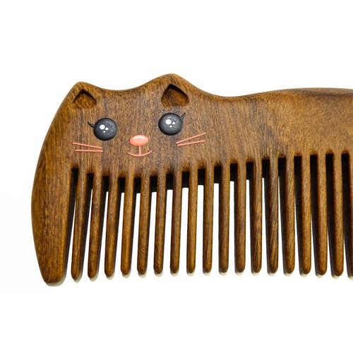 TAN MUJIANG Anti-Static Wood Shaped Kitty Cat Comb