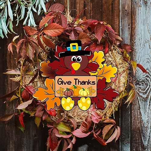 Give Thanks Turkey Door Hanging Decoration Sign for Thanksgiving & Fall Wreaths