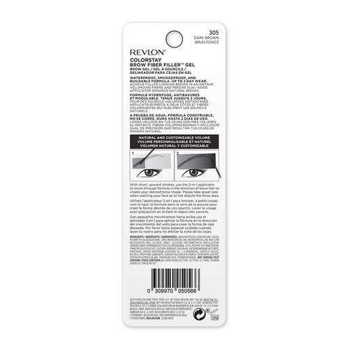Revlon ColorStay Brow Fiber Filler - Longwearing Waterproof Eyebrow Gel, 305 Dark Brown, 0.23 fl. oz.