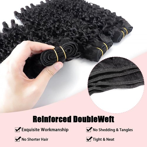 Daikemei Burmese Curly Bundles Human Hair 20 Inch 3C4A Water Wave Quick Weave with Spiral Curly End 100% Unprocessed Kinky Curly Human Bundles in Hair Extensions Natural Black