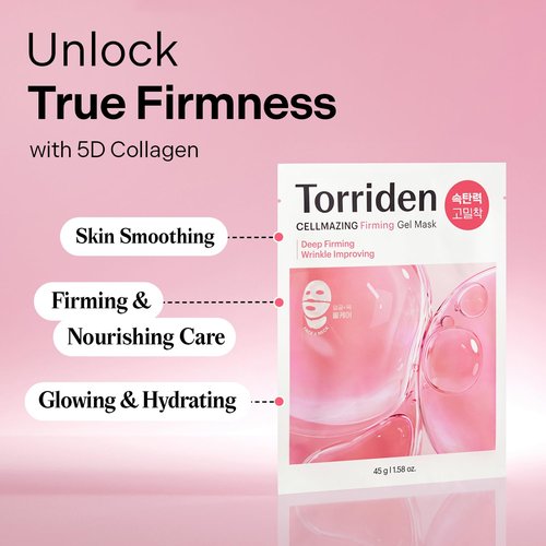 Torriden CELLMAZING Collagen Firming Gel Sheet Mask - 4 Pack for Smoother, Firmer Skin | Korean Skincare Solution
