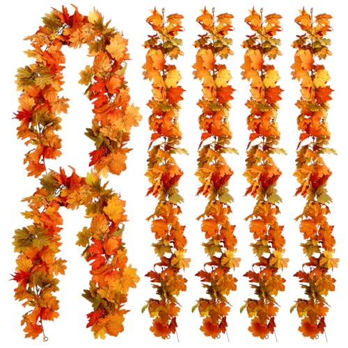 Autumn Maple Leaf Garland Set - 6 Pieces, 5.6Ft Each, Green Variation