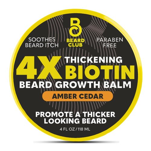 Beard Club Biotin Beard Balm for Men - Moisturizing Shea Butter & Castor Oil - Amber Cedar Scent | 4 oz