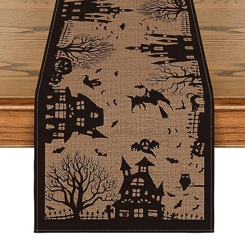 Halloween Table Runner 13x90 Inch Black Brown Spun Polyester Decor