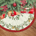 Christmas Tree Skirt 36 Inch Red and Cream Poinsettia Floral Festive Decor - Variation B