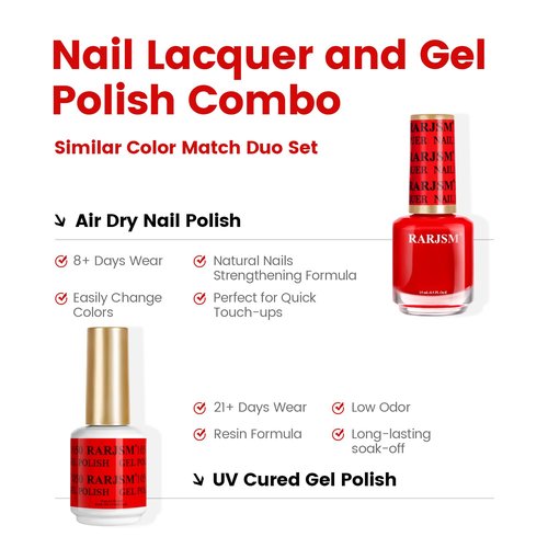RARJSM Red Gel Nail Polish Set - Bright Red Air Dry Lacquer & Opaque Gel for DIY Nail Art | 15ml