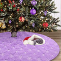 Purple 36 Inch Faux Fur Christmas Tree Skirt with Silver Sequin Snowflake - Holiday Decor