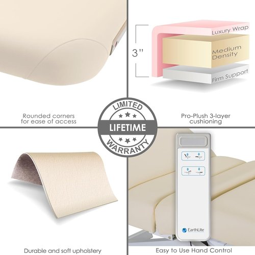 EarthLite Ellora Electric Lift Massage Table - Manual Tilt, Made in USA, 32" x 73", Vanilla Crème