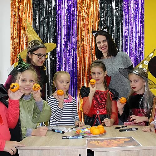 Halloween Foil Tinsel Curtain Streamers 3 Pack - Orange Black Purple Party Backdrop