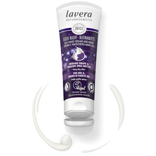 lavera Good Night 2in1 Hand Cream and Mask - natural cosmetics - vegan - certified - grape & shea butter - 2.5 Fl Oz
