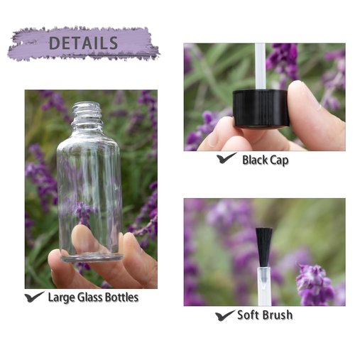 Agidea 6PCS Large Empty Nail Polish Bottles with Brush,Refillable Glass Cuticle Oil Bottles Travel Containers with Funnel & Mixing Balls for DIY Nail Art Cuticle Oils (50ML)
