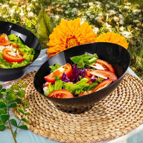 Disposable Plastic Serving Bowls 20oz Black Angled Set of 12 for Party & Wedding - bUCLA