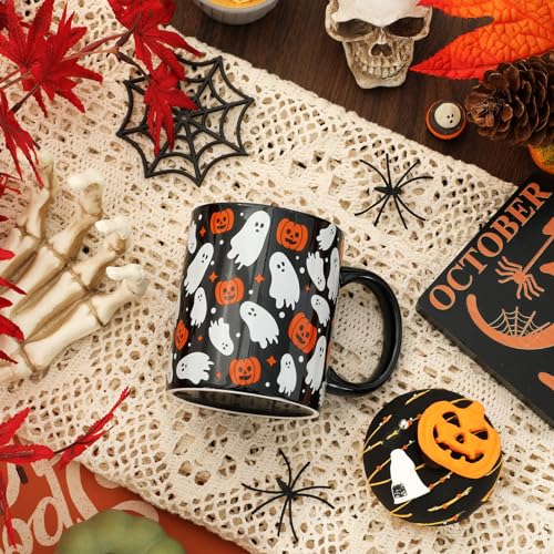 Halloween Mug Ghost Pumpkin Coffee Mug Black 12oz - Ghost & Pumpkin Design
