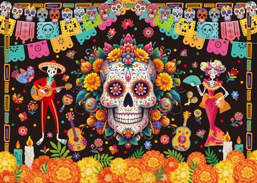 Day of the Dead Backdrop Vinyl Sugar Skull Floral Mexican Fiesta Photography Background 8x6FT - Variation of THIS listing