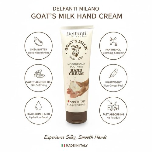Delfanti-Milano - Goats Milk Moisturizing Hand Cream | 8.4 oz 250mL Made in Italy