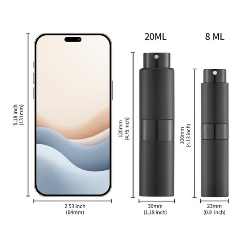 owlyee Perfume Travel Refillable Bottle - Empty Mini Cologne Spray Atomizer - Travel Size Fragrance Sprayer for Sample - Small Portable Refill Pump for Men Women 20ML & 8ML Black