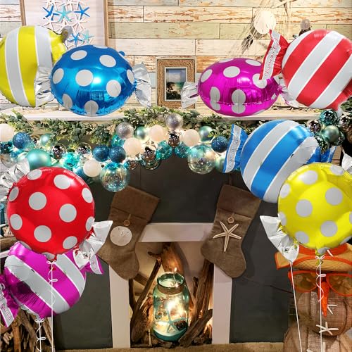 Red Candy Shape Foil Balloons Pack for Birthday Party Decorations - 8 Pack