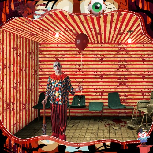 14.2 x 3.4 Inch Creepy Carnival Tablecloth Roll - Bloody Red & White Stripes for Halloween Party Decorations