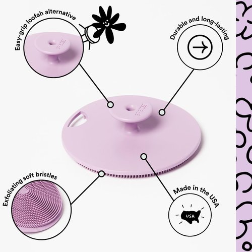 Boie USA Body Scrubber with Handle - Hygienic, Exfoliating Loofah Alternative - Feels Like Silicone Scrubber Gentle on Sensitive Skin, Hypoallergenic, BPA & Latex-Free, Made in the USA (Purple)