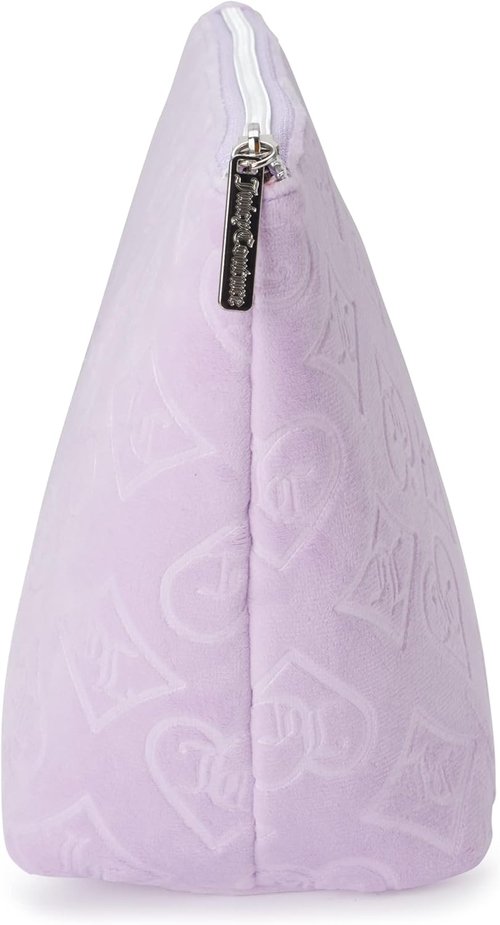 Juicy Couture Makeup Bag - Lavender Purple Cosmetics Organizer with Zip Top Wedge Design