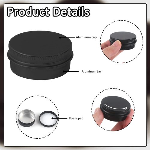 ASUNFO 30 Pcs 0.5 oz Aluminum Tin Cans Round Empty Lip Balm Containers with Screw Lid Black