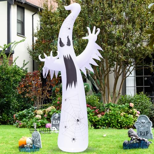 12 Ft Inflatable Ghost Halloween Decoration with LED Flame Lights Outdoor Yard Spooky Scene