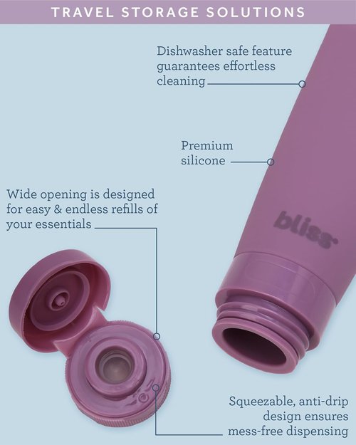 Bliss Travel Bottles Set - 10PC TSA Approved Leak Proof Refillable Travel Size Toiletries Containers for Shampoo Conditioner Lotion & Skincare, Size One Size, Mauve
