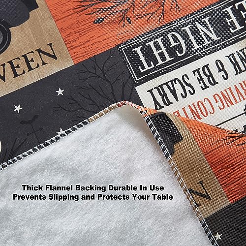 Halloween Rustic Farm Vinyl Tablecloth 70 Inch Round with Flannel Backing - Spooky Farm Design